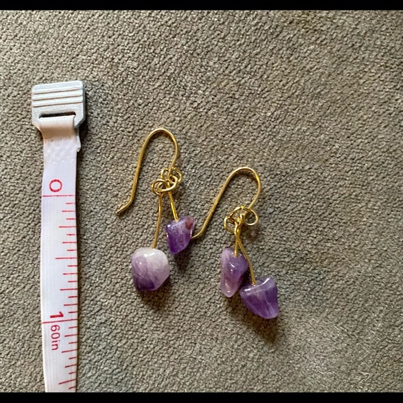Raw Amethyst Drop earrings, gold plated, Vintage - Picture 5 of 5